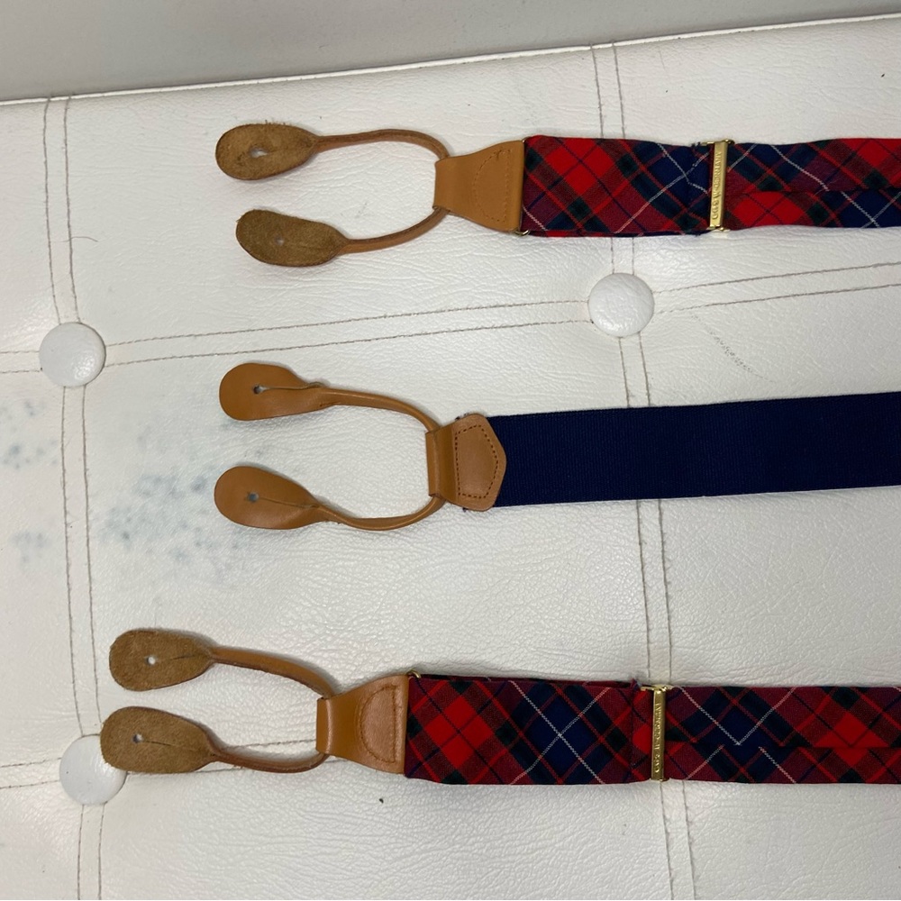 Pendleton Red Plaid Wool Button On Suspenders - image 7